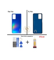 Oppo A54 Mavi Uyumlu Arka Kapak + Yapıştırıcı ve Vida Seti Arka Cam Batarya Pil Kapağı Lazer Kesim