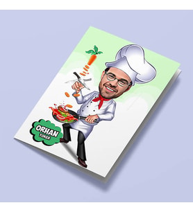 Kişiye Özel Aşçı Erkek Karikatürlü Tebrik Kartı