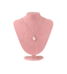 Pembe Kuvars Doğaltaş Kolye Ucu, Gümüş zincirle beraber M436