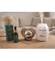 Kişiye Özel Meow Yazılı H2O Ultrasonik Hava Nemlendirici Cihaz Kalp Çerçeve ve Musk 20 Ml Ortam Kokusu