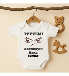 Pia Baby B32 %100 Pamuk Teyzemi Aratmayın Bana Yazılı Tasarlanabilir İsme Özel Bebek Body (Ekru)