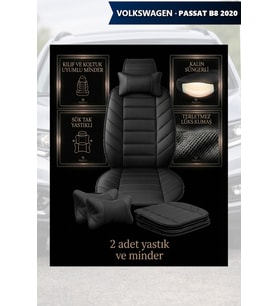 volkswagen passat b8 2020 Koltuk ve Kılıf uyumlu Minder Yastık Siyah Lüks 2 Minder 2 Yastık