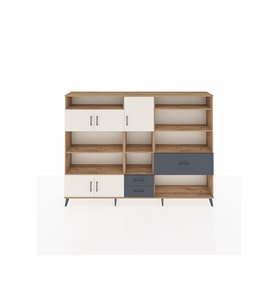 Arges Dolap 13 Raflı 3 Çekmeceli 5 Kapaklı 220x30x163 Çam-Aytaşı/Antrasit