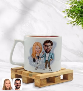 BK Gift Kişiye Özel Sevgililer Karikatürlü Middle Beyaz Kupa Bardak Model 93