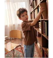 LCW Kids Kahverengi Bisiklet Yaka Baskılı Erkek Çocuk Tişört