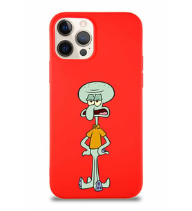 Apple iPhone 12 Pro Soft Premier Kapak Squidward Dokunaç Tasarımlı Silikon Kılıf - Kırmızı (Şeffaf)