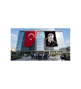 Mustafa Kemal Atatürk Altın İmzalı Poster Bayrak ve Türk Bayrağı Premium Raşel Kumaş 2'li Set 10x15 metre ATA42