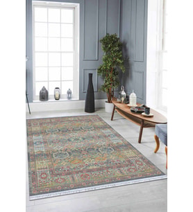 Çok Renkli Vintage Dokuma Pamuk Taban Kaymaz Kilim KLM178