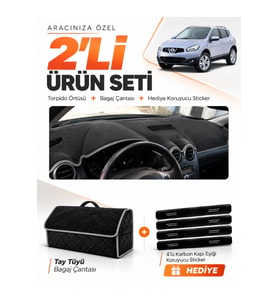 e-biz NİSSAN QASHQAI J10 (2007-2014) Uyumlu Torpido Örtüsü + Tay Tüyü Çanta - Siyah-Gri - NI016