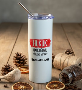 Kişiye Özel Avukata Hediye Pipetli Çelik Termos Avukatlar Günü Hediyesi (Beyaz)