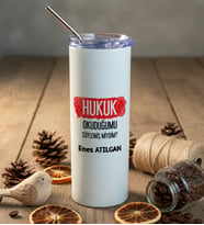 Kişiye Özel Avukata Hediye Pipetli Çelik Termos Avukatlar Günü Hediyesi (Beyaz)