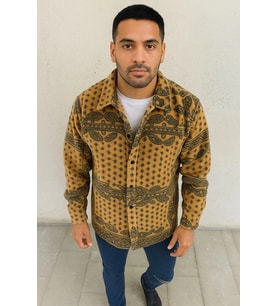 Erkek Düğmeli Gömlek Polar Sweatshirt Yumuşak Dokulu Oversize Kalıp -Sarı