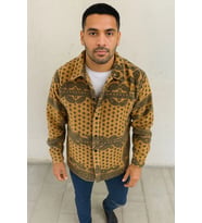 Erkek Düğmeli Gömlek Polar Sweatshirt Yumuşak Dokulu Oversize Kalıp -Sarı