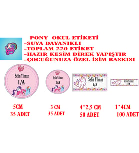 PONY TEMALI OKUL ETİKETİ SETİ KİŞİYE ÖZEL
