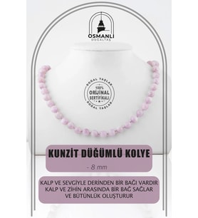 Kunzit 8 mm Düğümlü Doğal Taş Kolye