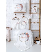 Pia Baby Premium İsim Baskılı %100 Pamuk Yenidoğan Kız Bebek Hediyelik Set 5031-02 (Ekru)