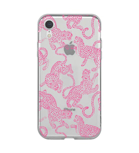 Iphone XR Uyumlu Pembe Leopar Desenli Şeffaf Telefon Kılıfı