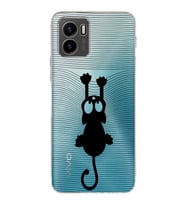 Vivo Y15s 2021 Uyumlu Kamera Korumalı Kapak Çizgi Kedi (Siyah) Tasarımlı Şeffaf Silikon Kılıf