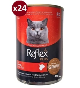 Reflex Plus Konserve Sos İçinde Et Parçacıklı Kuzu Etli Yetişkin Kedi Maması 400 Gr*24lü