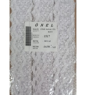 Dantel Polyester Sanal Tül Bant Beyaz 14,50 Metre En 6 Cm On-1517-b