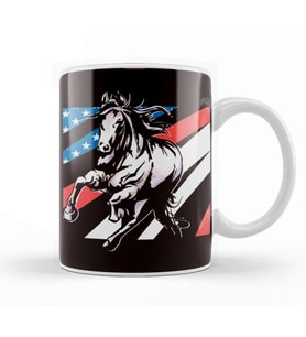 US American Flag Horse Riding Equestrian Sport Horseshoe Kupa Bardak Porselen