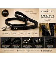 Hakiki Deri Köpek Gezdirme Kayışı Siyah 100 cm Yumuşak Doulu Tutma Saplı