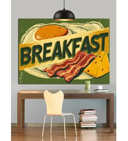 Yumurta Ve Ekmek Temalı Breakfast Yazısı Dekoratif Kanvas - Mdf Ahşap Tablo