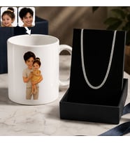 BK Gift Kişiye Özel Baba&Çocuk Karikatürlü Beyaz Kupa & Sık Gurmet Zincir Kolye -3, Babalar Günü Hediyesi