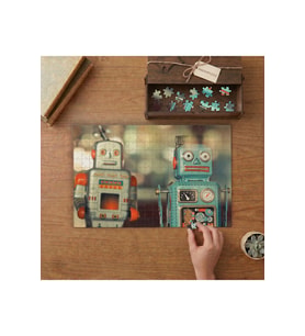 Metal Robotlar- Nostaljik Oyuncaklar Tasarımı 240 parça Ahşap Puzzle Ahşap Kutuda MP00991