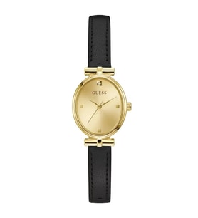 GUESS GUGW1029L2 PIRLANTALI SİYAH DERİ KORDON OVAL KADIN KOL SAATİ
