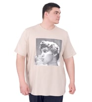 Mode XL Büyük Beden Erkek T-Shirt Bisiklet Yaka STATUE U25027 Bej