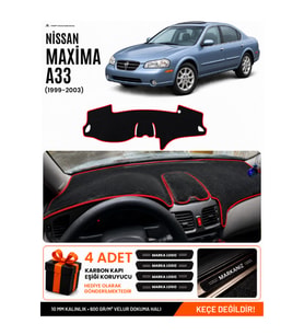 e-biz NİSSAN MAXİMA A33 (1999-2003) Uyumlu Torpido Örtüsü, Torpido Kılıfı - Siyah-Kırmızı - NI006