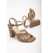 Hope Yüksek Topuklu Vizon Cilt Küt Burun Kadın Ayakkabı (Karışık)