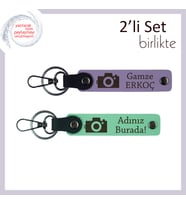 Yaratıcı Ruhlara Özel Armağan, Kamera Desenli Kişisel Anahtarlık Takımı, Mor Menekşe-Açık Yeşil