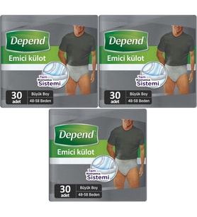 Depend Emici Külot Hasta Bezi Large - Büyük Erkek 90 Adet (3PK*30)
