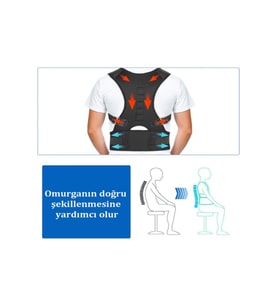Manyetik Dik Duruş Korsesi Kamburluk Önleyici Korse Yeni Tasarım Kifoz Skolyoz Unisex Ortopedik (Siyah)