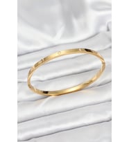 316L Çelik Gold Renk Zirkon Taşlı 65 mm İnce Kadın Kelepçe Bileklik