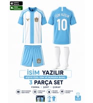 Özel İsim Yazılır Çocuk Halı Saha Futbol forması Seti Açık Turkuaz Forma+Şort+Çorap
