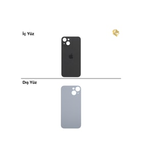 iPhone 15 Siyah Renk Arka Kapak Arka Cam Batarya Kapağı Lazer Kesim Kapak Pil Kapağı