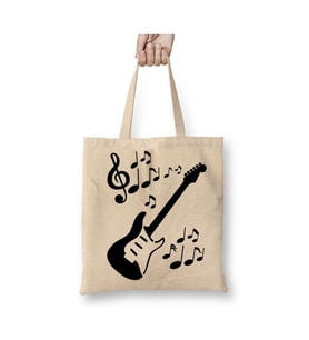 Ritmik Gitar Müzik Nota Beyaz Bez Çanta Uzun Saplı Alışveriş Çantası Plaj Çantası