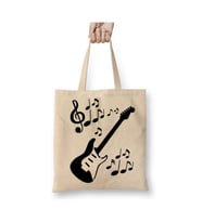 Ritmik Gitar Müzik Nota Beyaz Bez Çanta Uzun Saplı Alışveriş Çantası Plaj Çantası