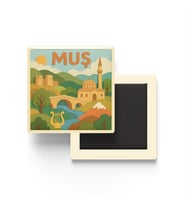 Muş - Memleket Temalı - Paper Cut Art - Baskılı Buzdolap Magneti Kare - 9x9 cm