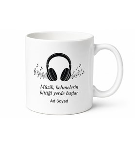 Kulaklık Silüeti Temalı Baskılı Kupa Bardak Müzik Severlere Özel Hediye