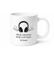 Kulaklık Silüeti Temalı Baskılı Kupa Bardak Müzik Severlere Özel Hediye