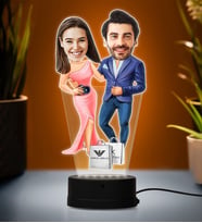 Kişiye Özel Fotoğraflı En Mutlu Çift Tasarımlı Karikatür 3D Led Lamba (Beyaz)