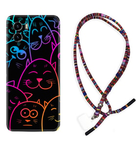 Vivo Y15S Y32 Y33S Y51 Y53S Kılıf Boyun Asklı Rasta Silikon Neon Cats 1790