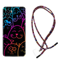 Vivo Y15S Y32 Y33S Y51 Y53S Kılıf Boyun Asklı Rasta Silikon Neon Cats 1790