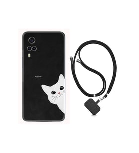 Vivo Y53s Kılıf Ipli Boyun Askılı Desenli Silikon Çılgın Kedi 1895
