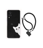 Vivo Y53s Kılıf Ipli Boyun Askılı Desenli Silikon Çılgın Kedi 1895