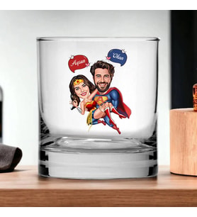 Kişiye Özel Süper Kahraman Çiftler Karikatürlü Viski Bardağı